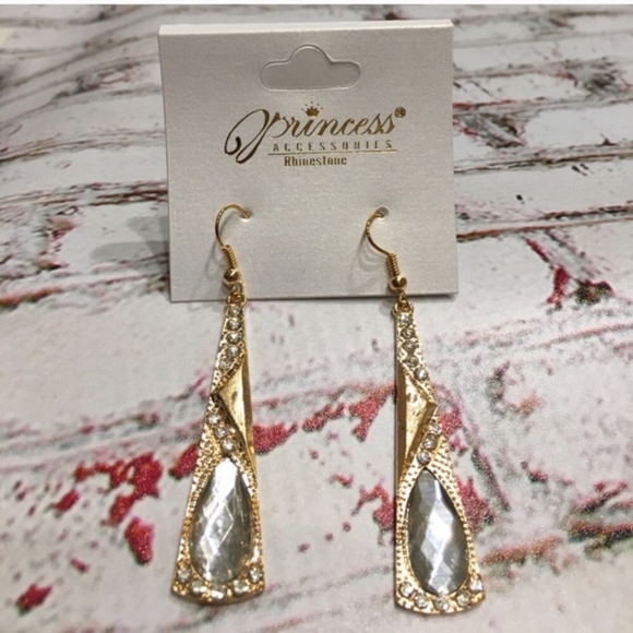 Angular Gold & Rhinestone Earrings - Picture 1 of 1